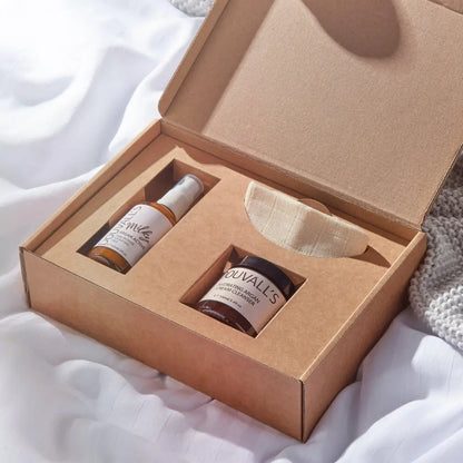 DOUVALL'S Geschenkset Frauen Arganöl für Gesicht, Reinigungscreme 100ml, Gesichtscreme 60ml - Box offen