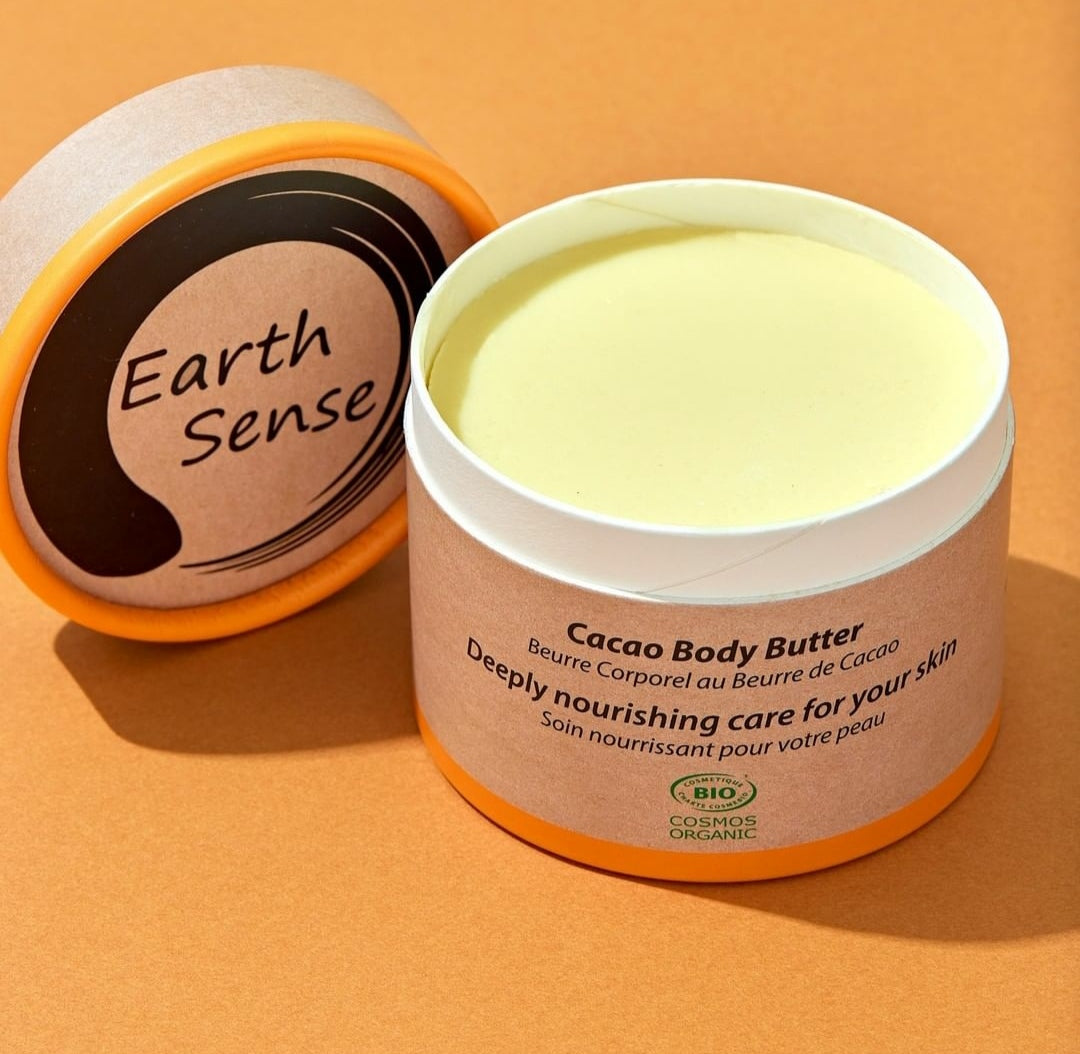 Earth Sense Bodybutter mit Kakaobutter Sheabutter, Kokosöl 200ml - Papierverpackung offen