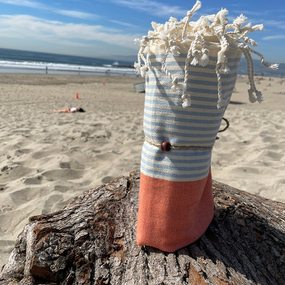 MADEATHAND Hamamtuch Sauna & Strand bunt gestreift - orange blau Strand