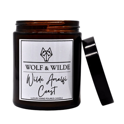 WOLF & WILDE Wilde Amalfi Coast Aromatherapie Duftkerze im Glas vegan - Kerze mit offenem Deckel