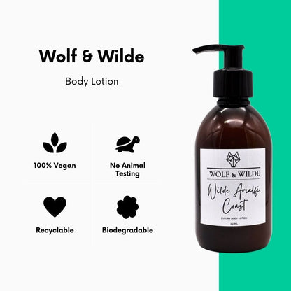 WOLF & WILDE "Wilde Amalfi Coast" Bodylotion vegan - Pumpspender mit Produktvorteile 100% Vegan tierversuchsfrei recylebar biologisch abbaubar