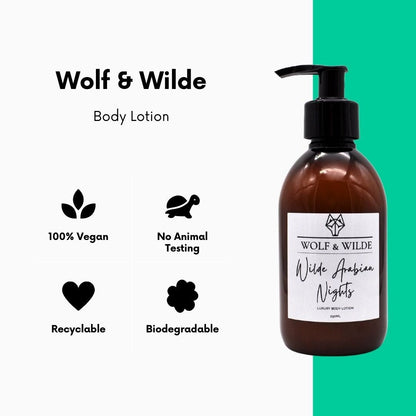 WOLF & WILDE Körperlotion Bodylotion 200ml - PET Flasche mit Produktvorteile 100% vegan recyclebar tierversuchsfrei biologisch abbaubar