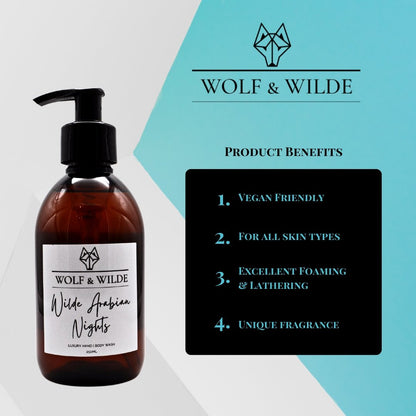 WOLF & WILDE Wilde Arabian Nights handgemachte Luxus 2-in-1  Flüssigseife im Spender 250ml - keyfacts