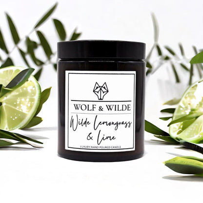 WOLF & WILDE Wilde Lemongrass & Lime Aromatherapie Duftkerze im Glas - Kerze mit Deckel, Lemongras, Limetten